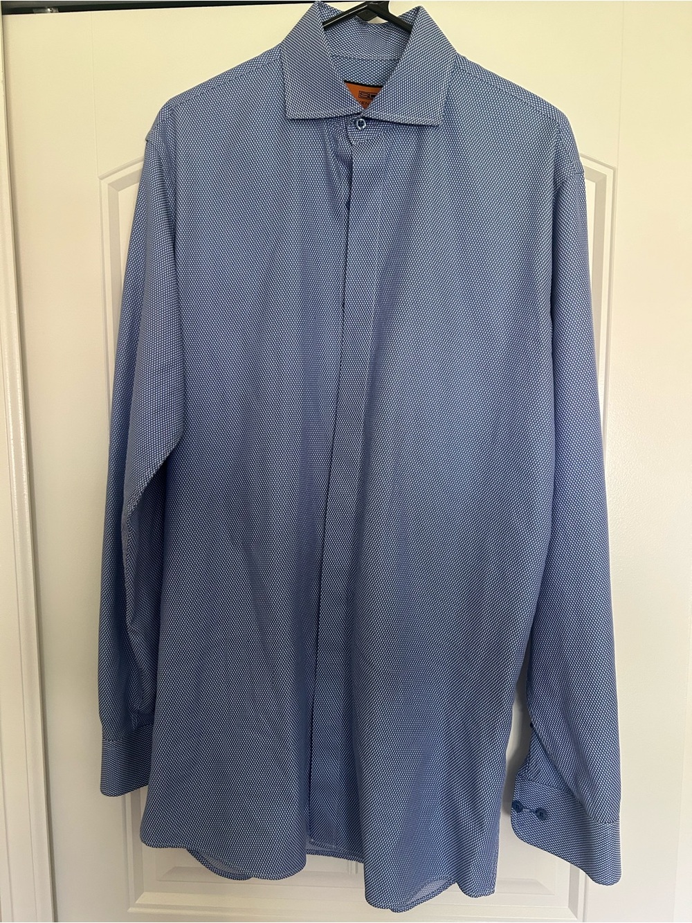 Classic Men's Light Blue Dress Shirt with Subtle Micro Pattern